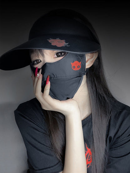Black With Mask Gothic Red Devil Sun Print Protection