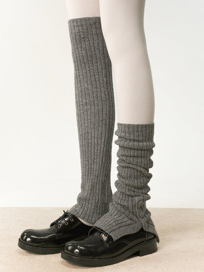 Striped Design Leg Black/Creamy Vertical with Warmers Pattern 35CM/48CM White/Gray Button