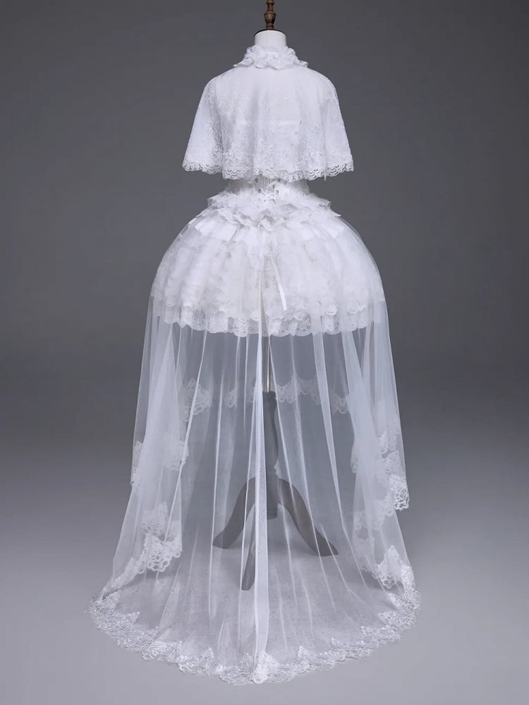 Snow Theme White Loli Dress Set with Cape and Overlay - Airfreeing