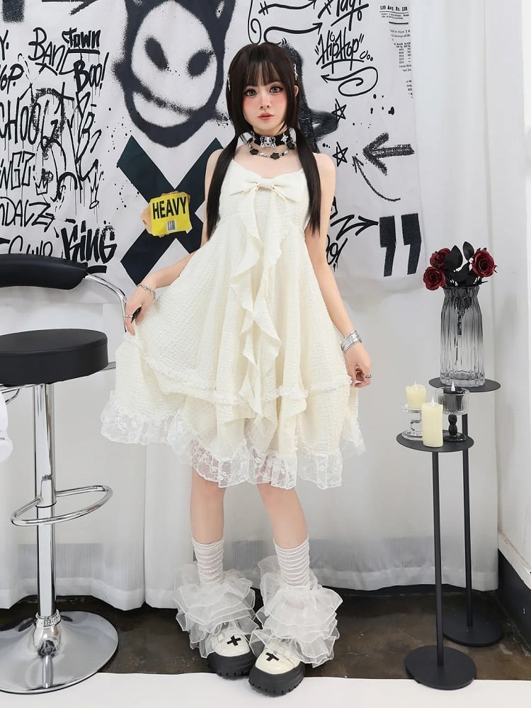 Big Bow Ausschnitt Spitzenrock Apricot Cami Kleid Trim Bubble