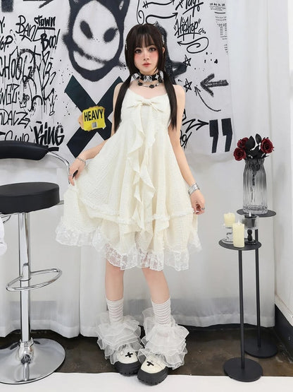 Big Bow Ausschnitt Spitzenrock Apricot Cami Kleid Trim Bubble