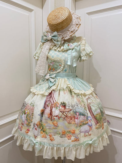 Lolita Short Duckling Sunflower Sweet Print and Sleeves Dress