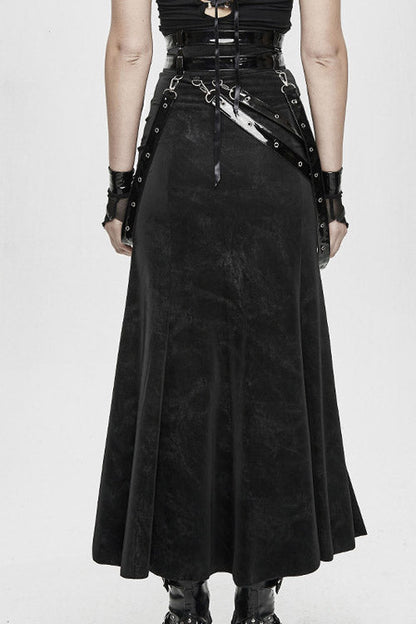 Black High Side Slit Sexy Adjustable Loop Gothic Half Skirt for Women