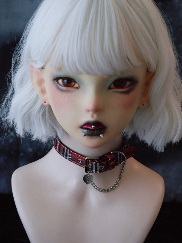 Choker Pendant Gothic And Plaid Cross Heart Decorated Chain RedGreen