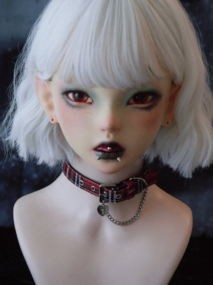 Choker Pendant Gothic And Plaid Cross Heart Decorated Chain RedGreen