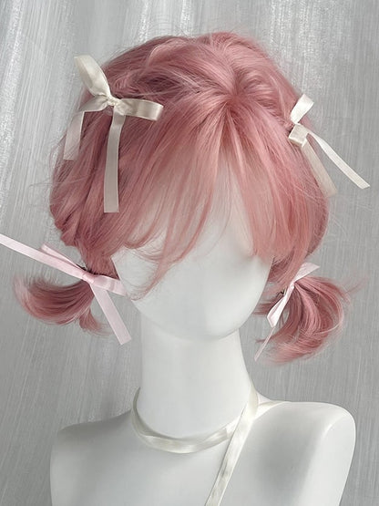 Rosa kurze gewellte Kunsthaarperücke mit Pony