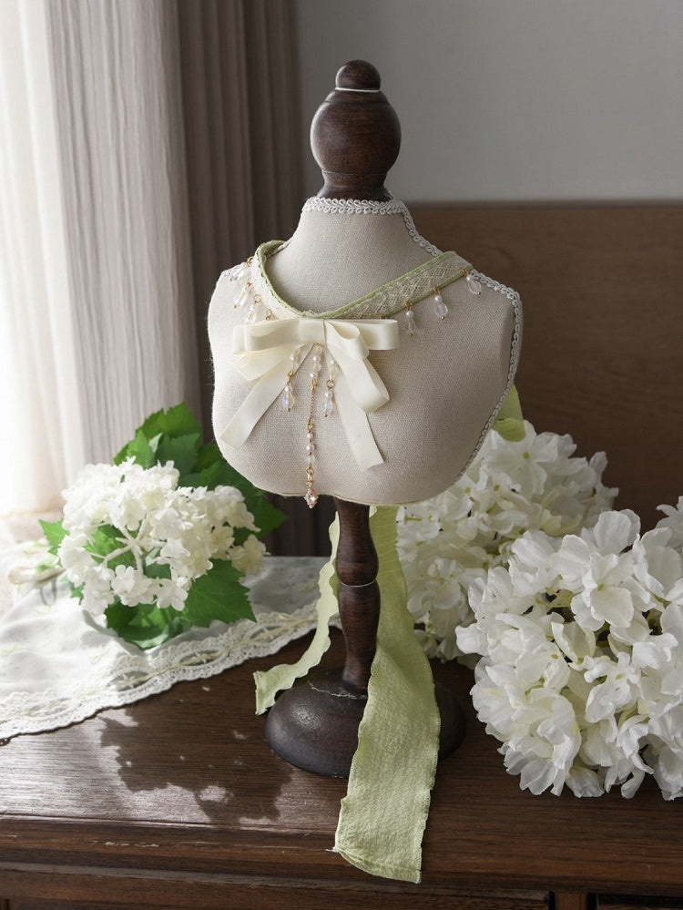 Self-tie Details Green Choker Bead