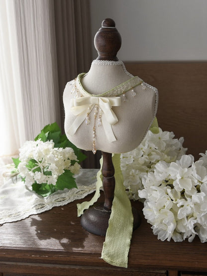 Self-tie Details Green Choker Bead