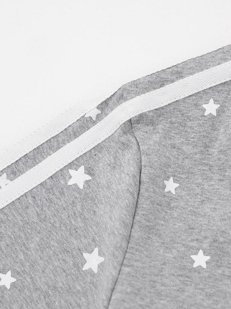 Gray Star Print V-Neck Tee with Wing Back Design - Languid Park