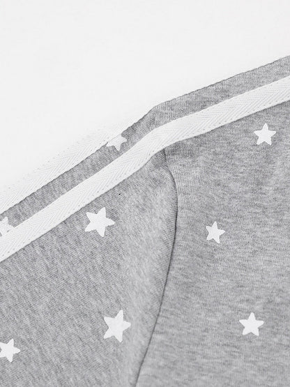 Gray Star Print V-Neck Tee with Wing Back Design - Languid Park