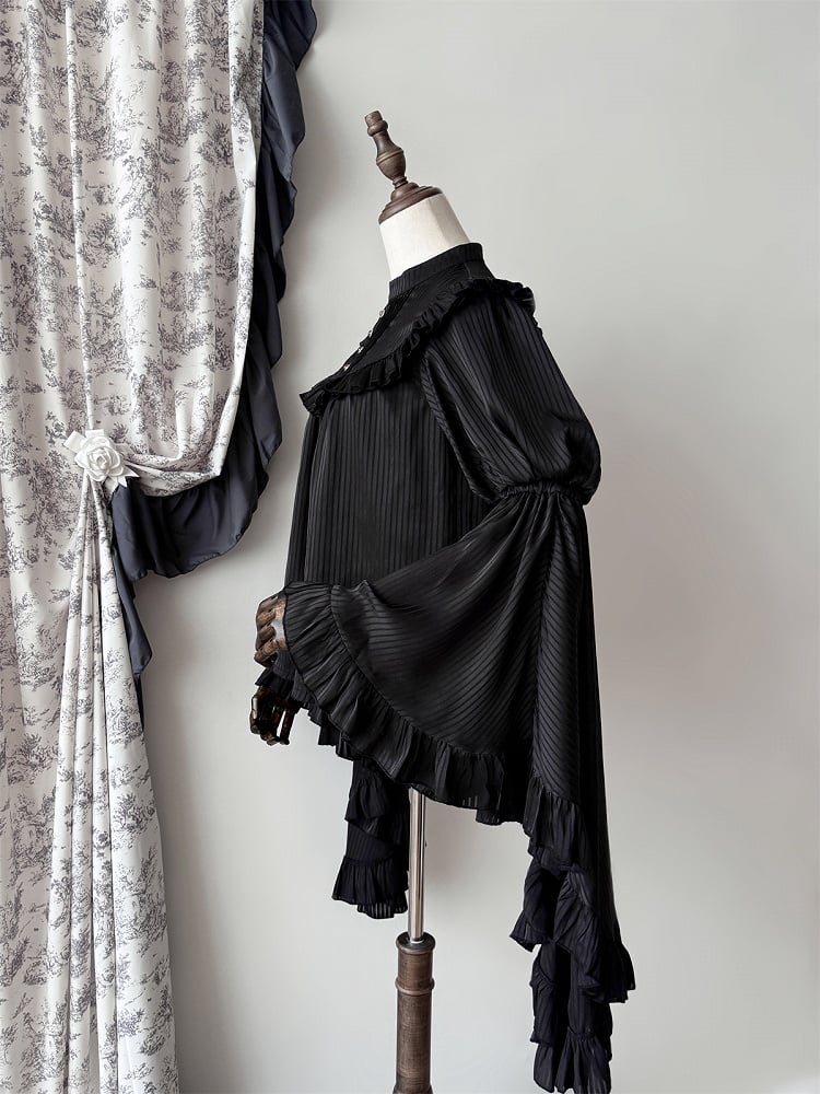Bell Sleeves Black Flounce Gothic Blouse Trim