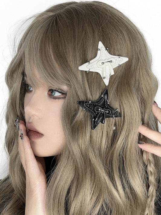 Black/White Star-shaped Punk Hairclip