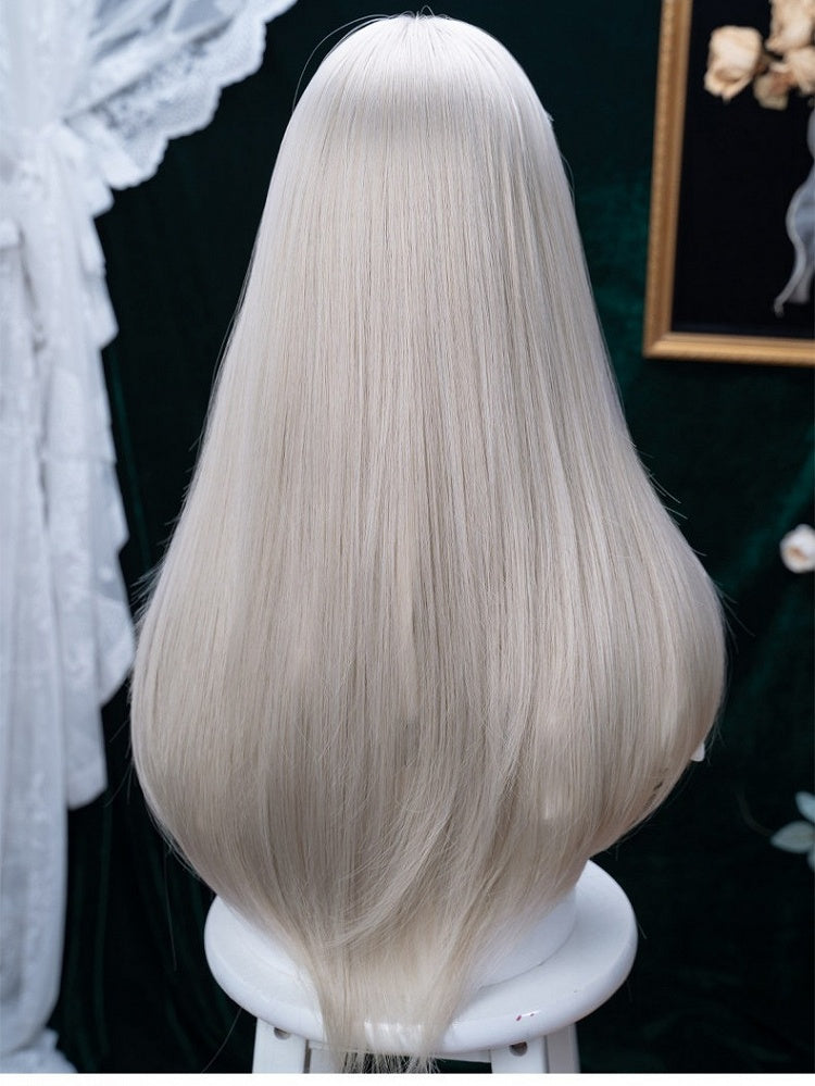 Light Gray 71cm Long Straight Wig with Air Bangs - Alice Garden