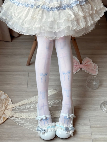 Bead Shoes Sweet Blue Baby Low-heel PU Accents in with Leather Lolita