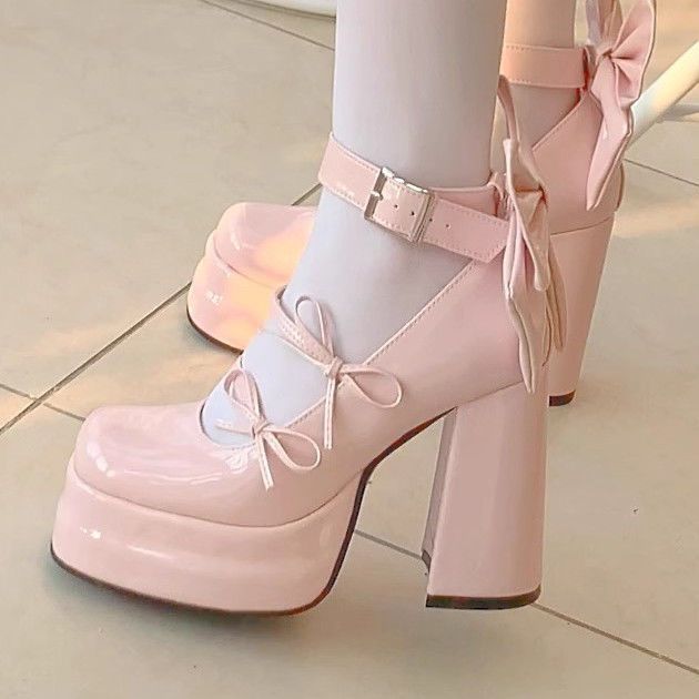 Lolita Bow Block-Heel Mary Jane Platform Shoes – Japanese Soft Girl Style