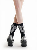 Ribbed Ankle Socks with Plaid Bow Decoration - ModaSwings