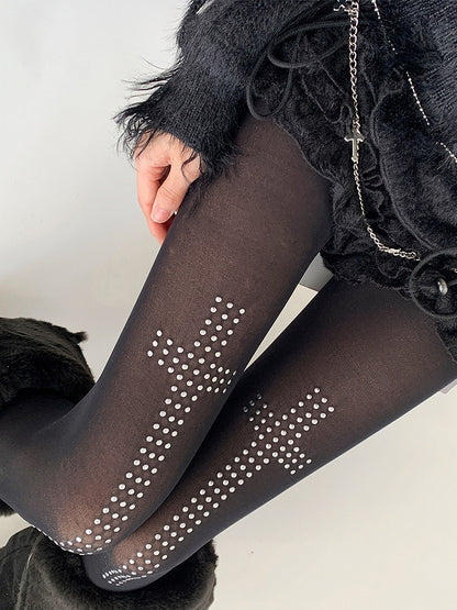 Pantyhose Rhinestone Cross Pattern