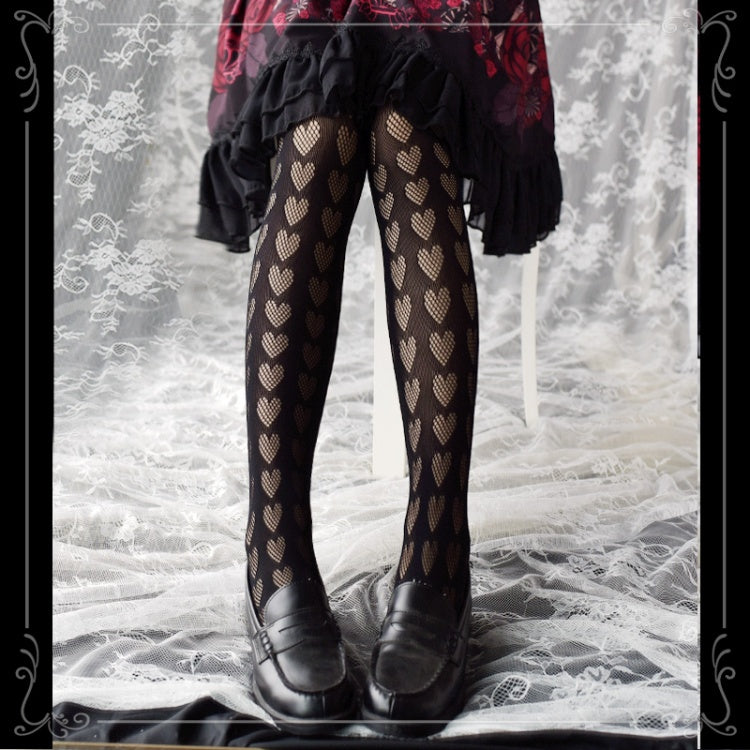 ブラック/ホワイトハート柄タイツ