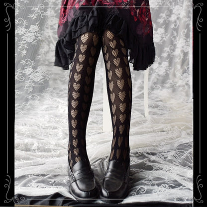 ブラック/ホワイトハート柄タイツ