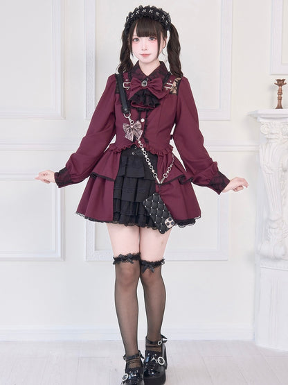 Kei-Bluse mit weinrotem Jirai-Illusionsausschnitt