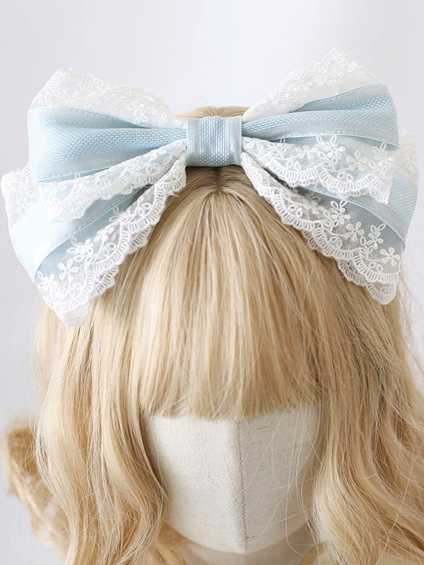 Lace Lolita Blue White Exquisite sized - Trim Bowknot KC Light And Large