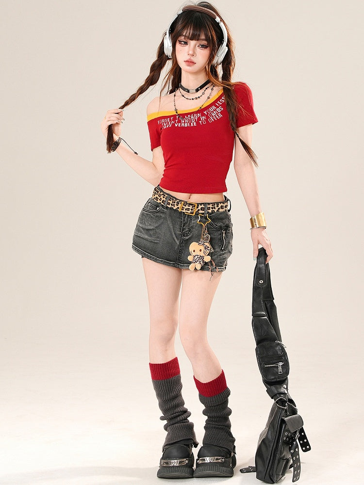 Neckline Asymmetrical Bittersweet Glamorous Letter Blue/Red