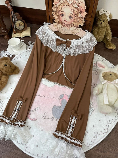 Long-Sleeve Lolita Top in 8 Colors with Lace Trim - Star Fantasy