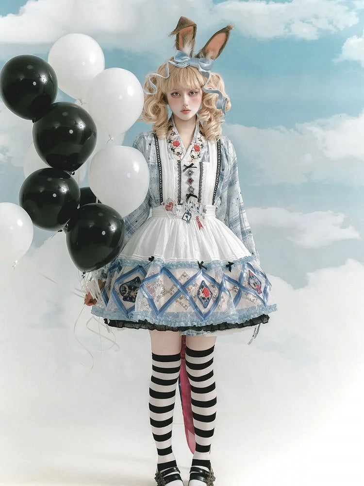 Chinese Elements Lolita Long Sleeve Dress with Lace Apron Alice in Wonderland Theme - Zao Jing Ji