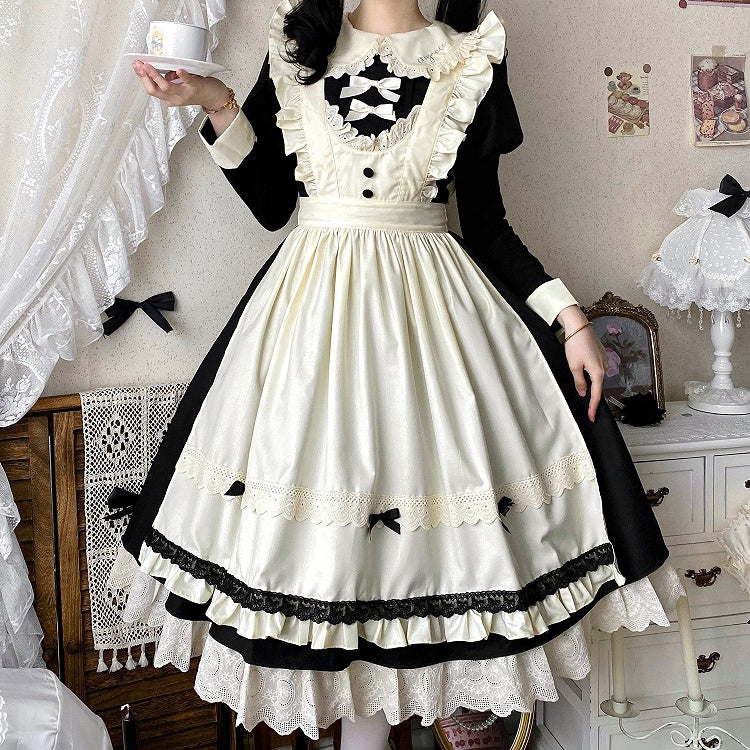 Schürzenkleid Dienstmädchen + beige schwarze Ärmel Lolita Juliette und Set