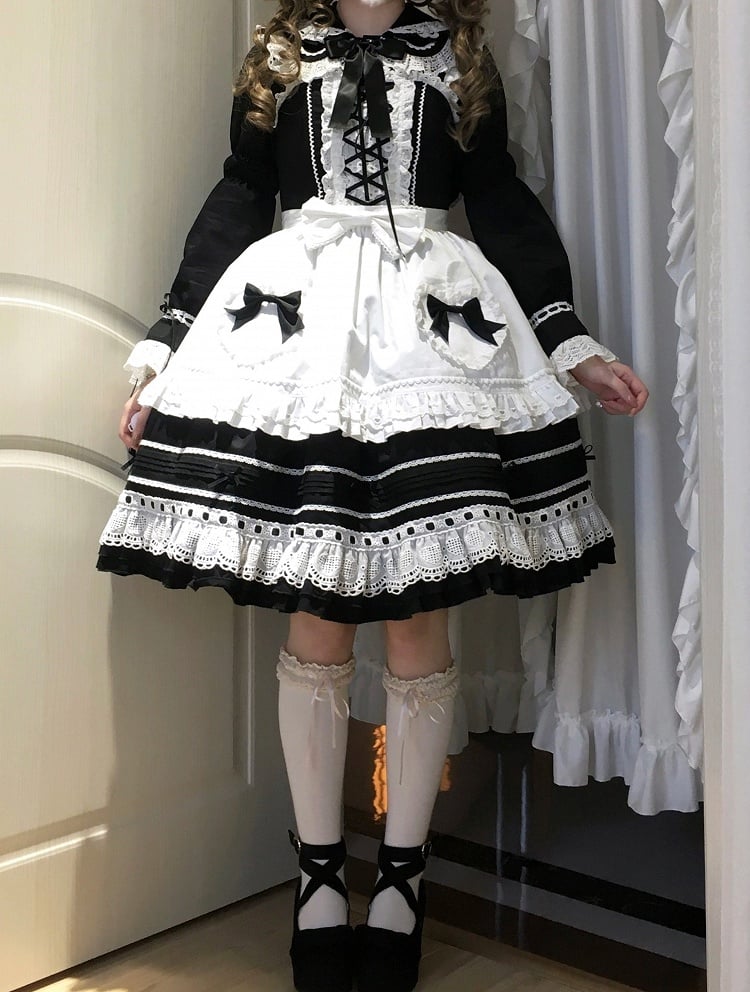 Black Lace-Up Lolita Jumper Skirt with Ruffled Hem