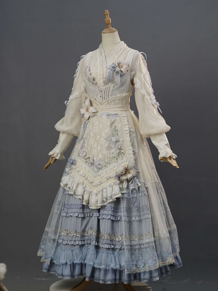 Blue Front Button Placket Lily Elegant Classic Lolita JSK Full Set Pink House