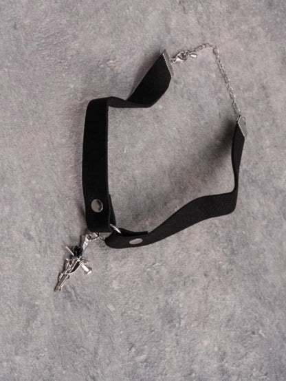 Cross Decorated Choker Gothic Pendant Rosette Black