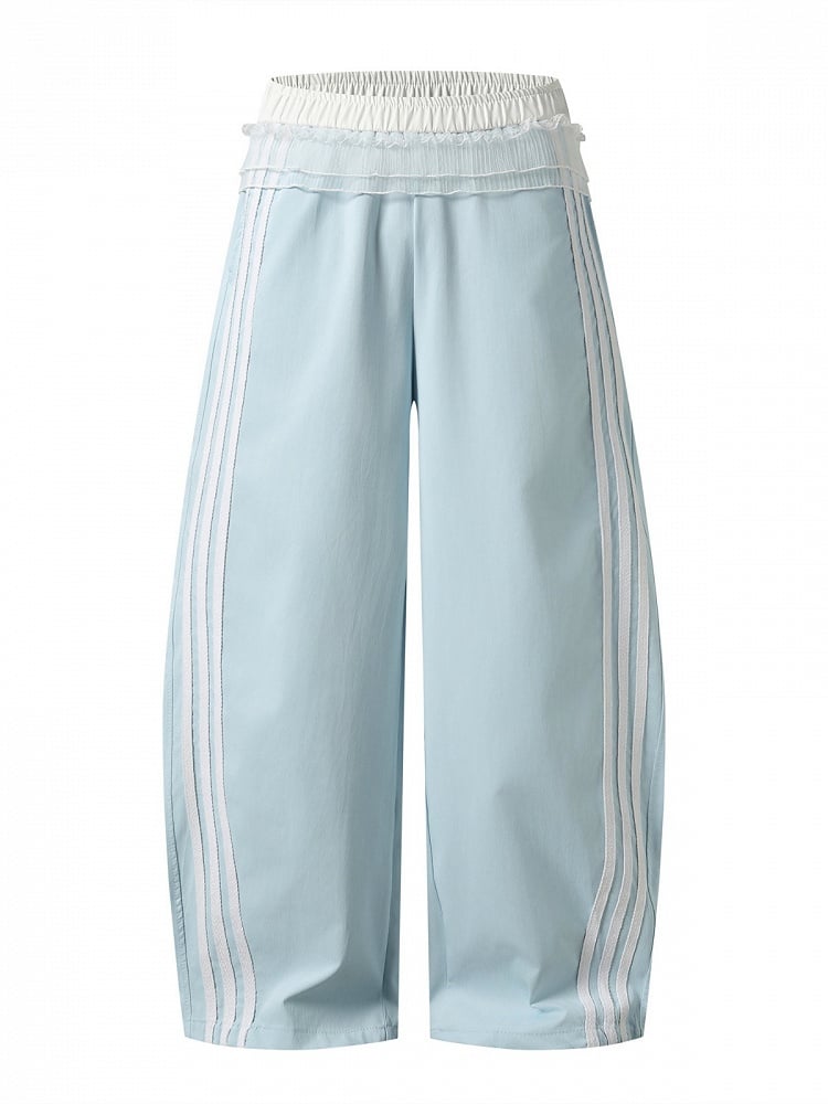Blue Striped Wide Leg Trousers with Layered Tulle Skirt - Languid Park