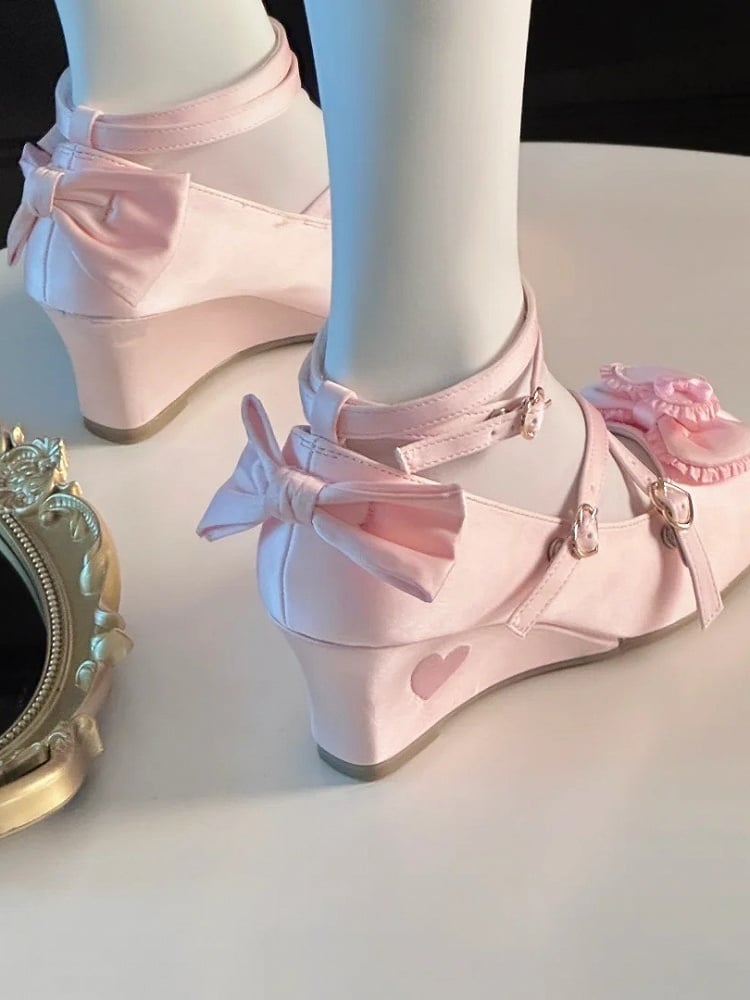 Shoes Wedge Toe Sweet Round Pink Lolita Sole -