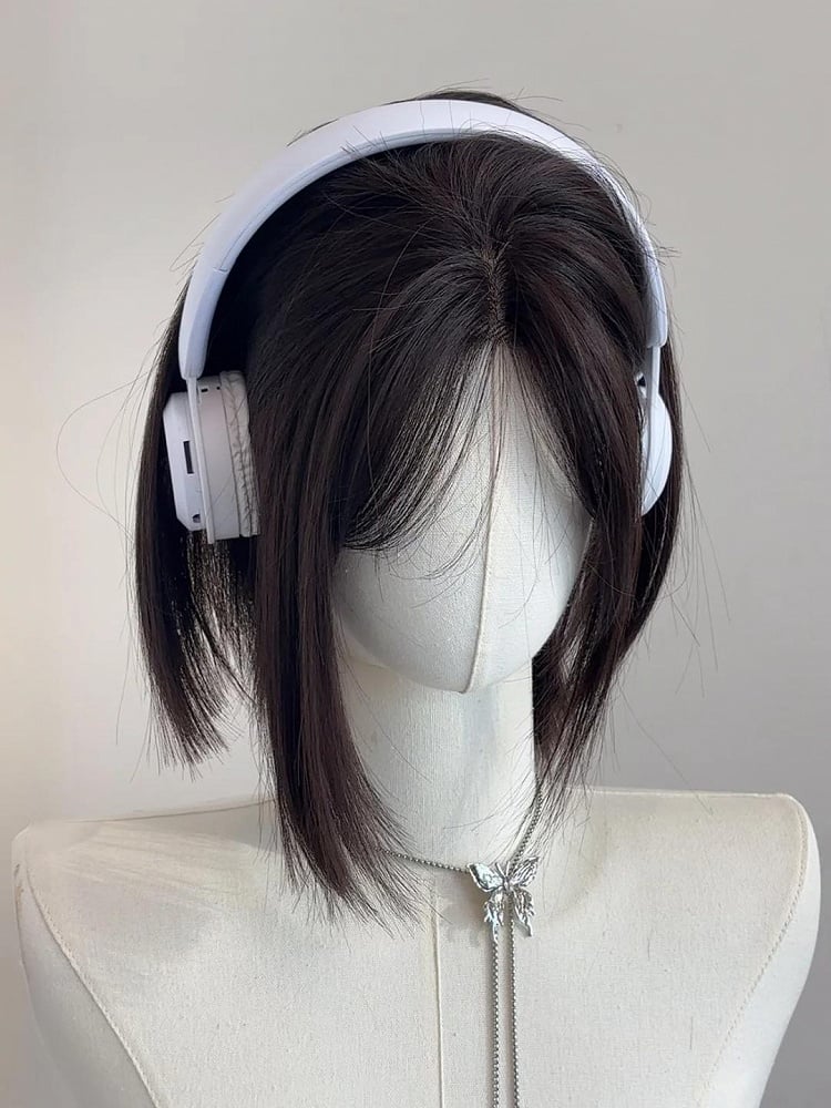 with Tea Wig Bangs Black Curtain Short 30CM Straight