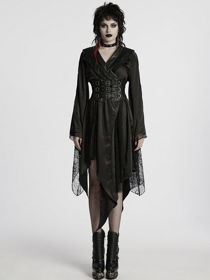 Asymmetric Goth Black Lapel Kimono