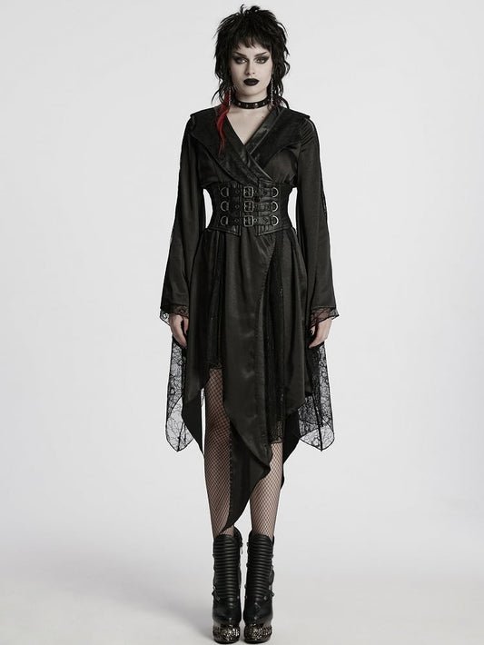 Asymmetric Goth Black Lapel Kimono