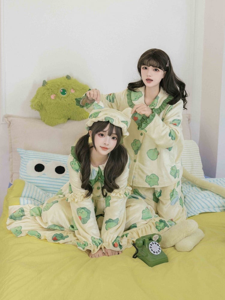 Grüne Flanellmütze mit Frosch-Print