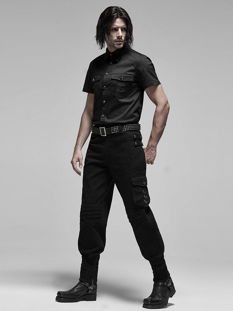 Shirt Punk Metal Black Men's Button