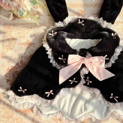 and Ears Black Pink Lolita with Sweet / Kitty Winter Bunny Cape Plush