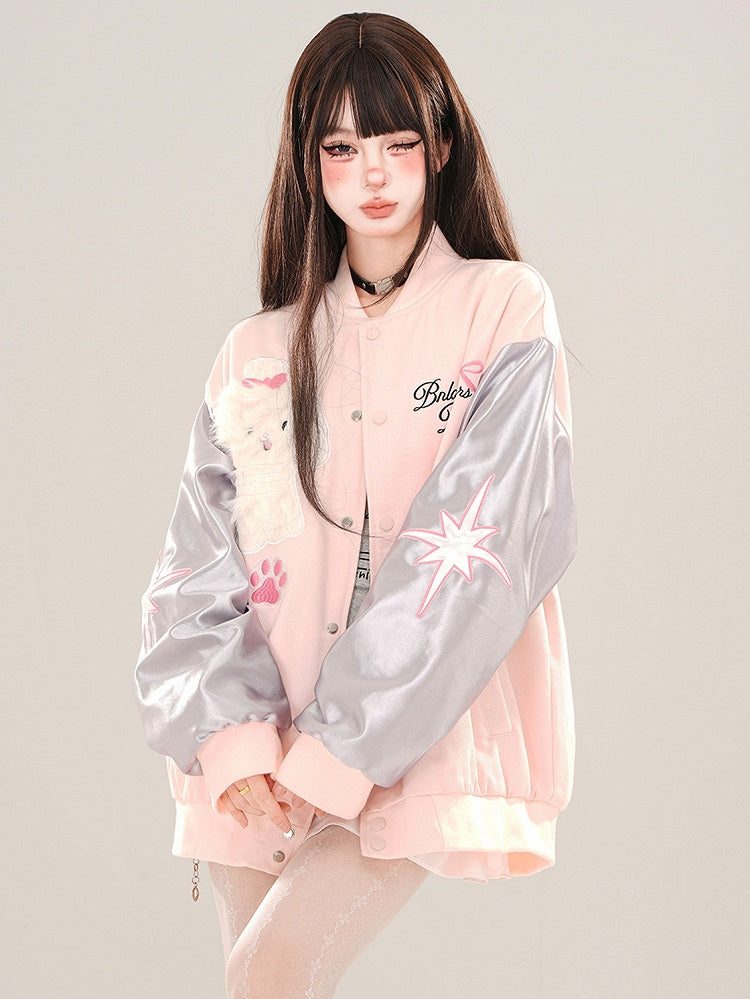 ブルー/ピンクのかわいい子犬の野球ジャケット