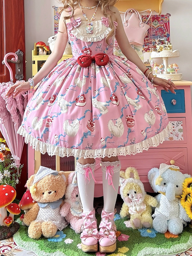 Kitty Cake Fashion Kleid Sweet and Showa Pink Lolita Print Cherry