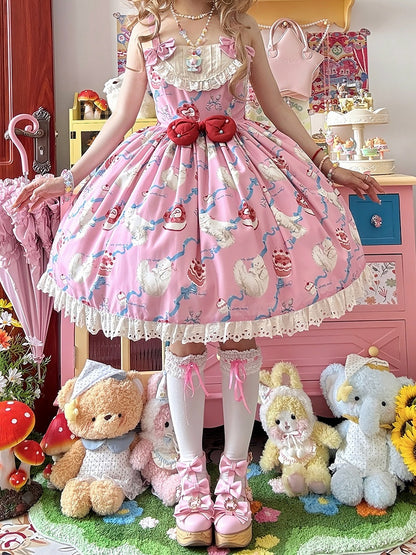 Kitty Cake Fashion Kleid Sweet and Showa Pink Lolita Print Cherry