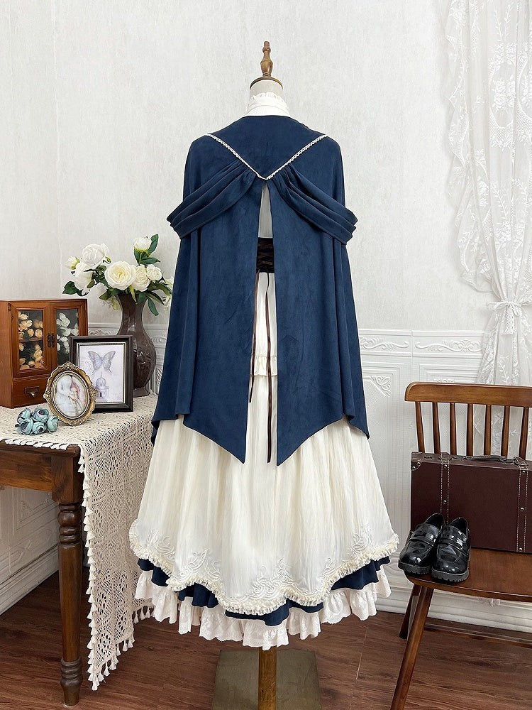 Embroidered Navy Cape with Gold Detailing - Xiong Dou Jiang