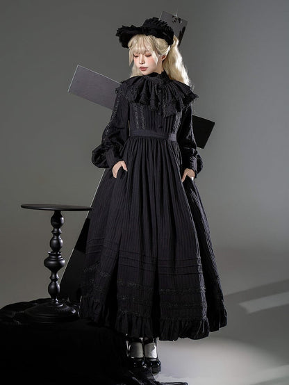 Gothic Long Sleeves Kuro Lolita Waist Black High All Dress