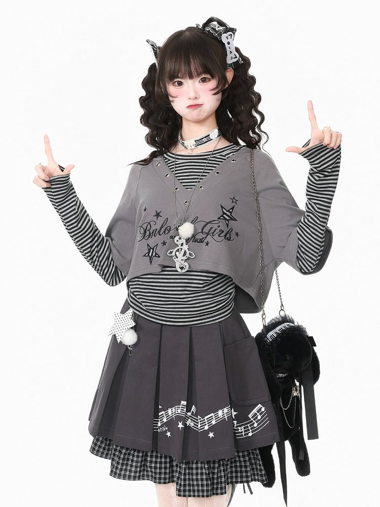Gray V-Neck Short Sleeve Cropped Hooded Shirt with Letter Embroidery - Languid Park