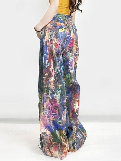 Schnitt Bunt Glamourös Y2K Jeans Weites Bein