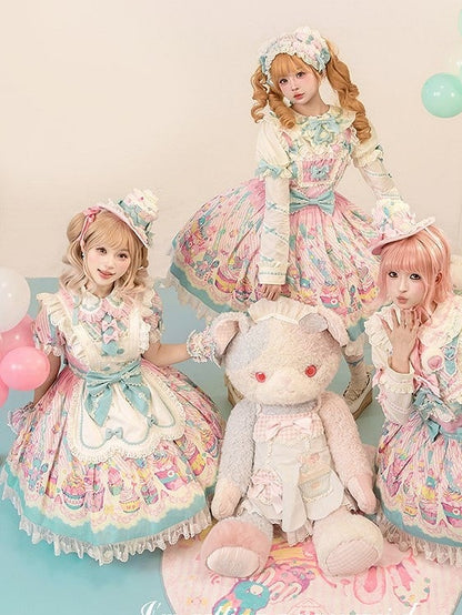 Bunny Collar Dress Pan Lolita Maid Blue Print Cupcake Peter and Pink