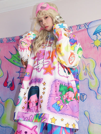 Colorful Y2K Cartoon Pattern Hoodie