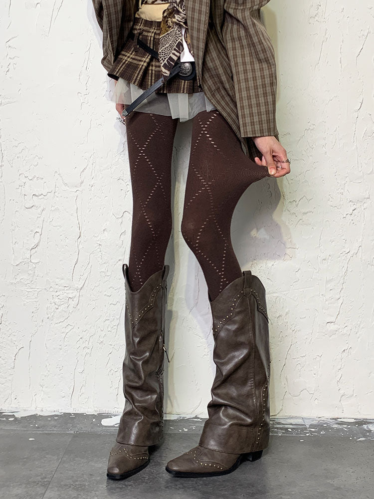 Y2K Coffee Diamond Openwork Tights